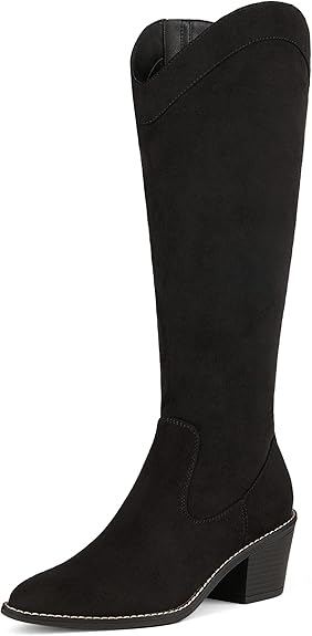 DREAM PAIRS Womens Cowboy Boots, Western Cowgirl Pull On Zipper Chunky Heel Pointed Toe Knee High Boots