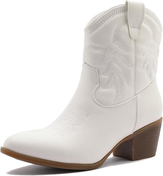 GLOBALWIN Women's Mid Calf The Western Cowboy Boots Fashion Cowgirl Boots For Women Low Heel